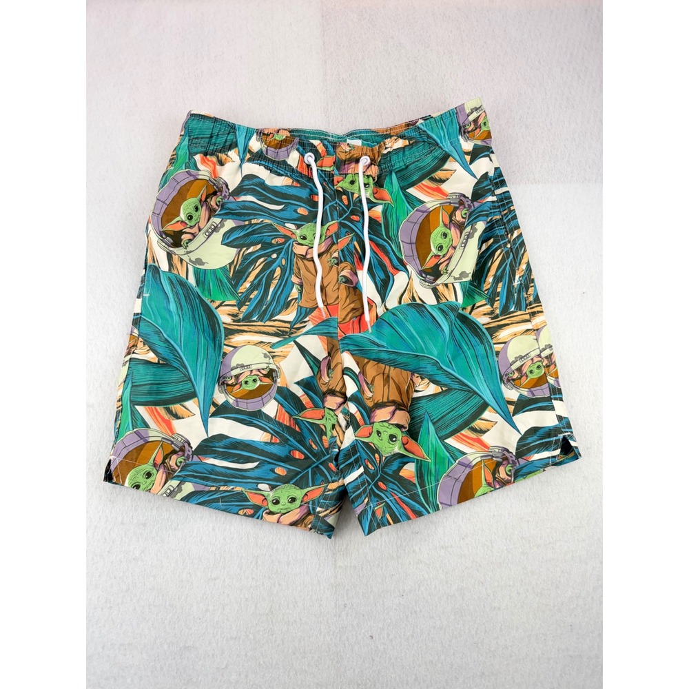 Star Wars Grogu The Child Tropical Swim Trunks Mens Medium Baby Yoda Teal Green